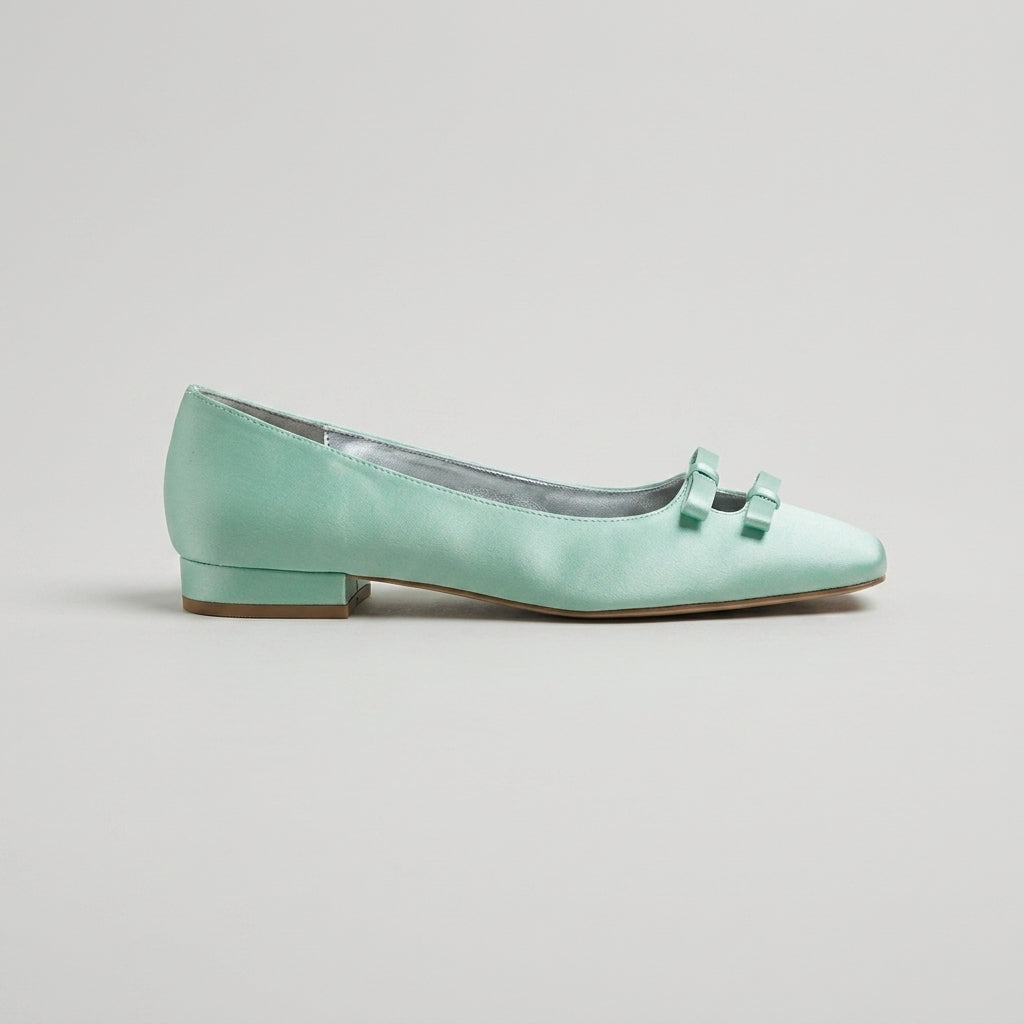 Women's Square Toe Mary Jane Block Heels with Bow Detail