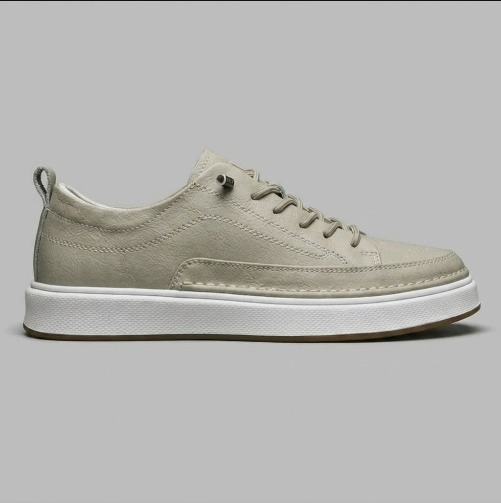 Men's Sneakers Leather Lace-Up Low-Top White Sole