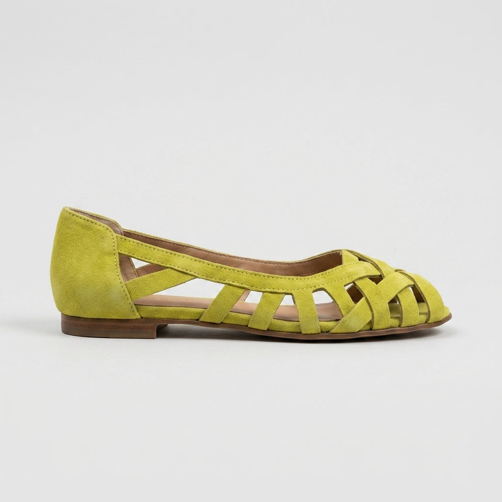 Women's Woven Peep Toe Flats with Cutout Strap Design