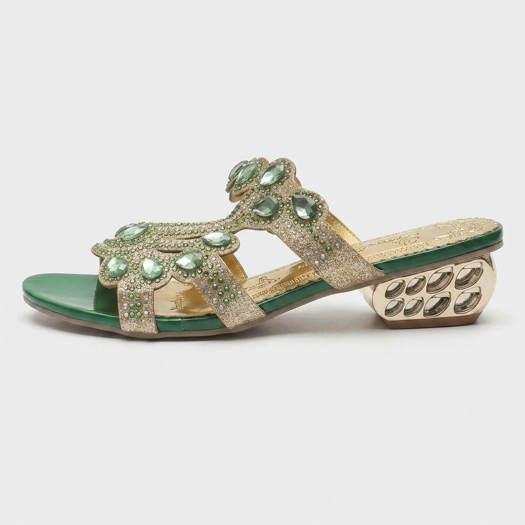 Women's Sandals Slide Embellished Open-Toe Low Block Heel