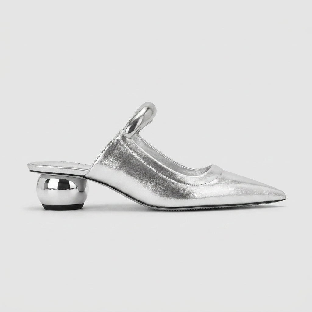 Women's Mules - Sculptural Bar Detail with Low Cylinder Heel