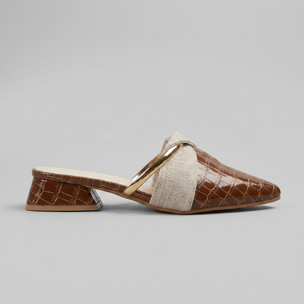 Women's Pointed Toe Slide Flats with Metallic Ring Strap
