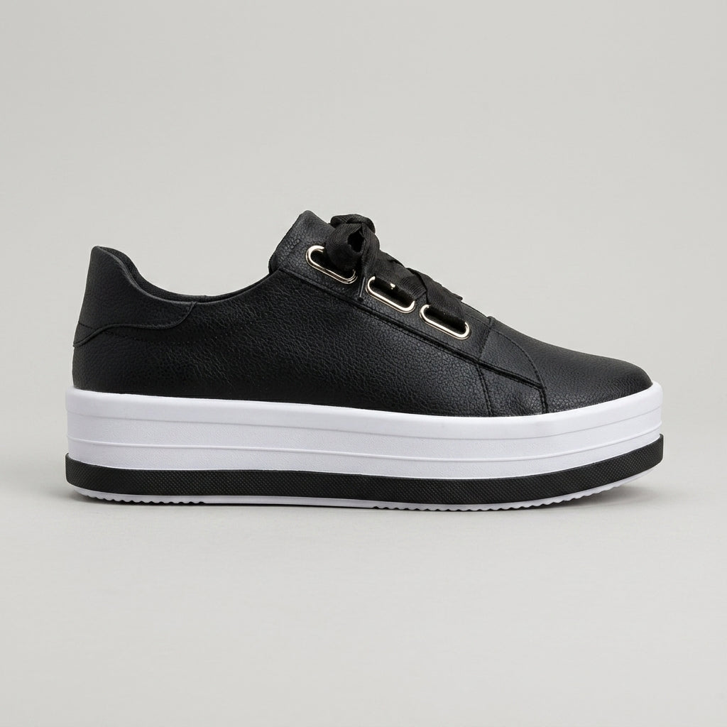 Women's Platform Sneakers - Lace-Up - Metallic Upper - Low Top