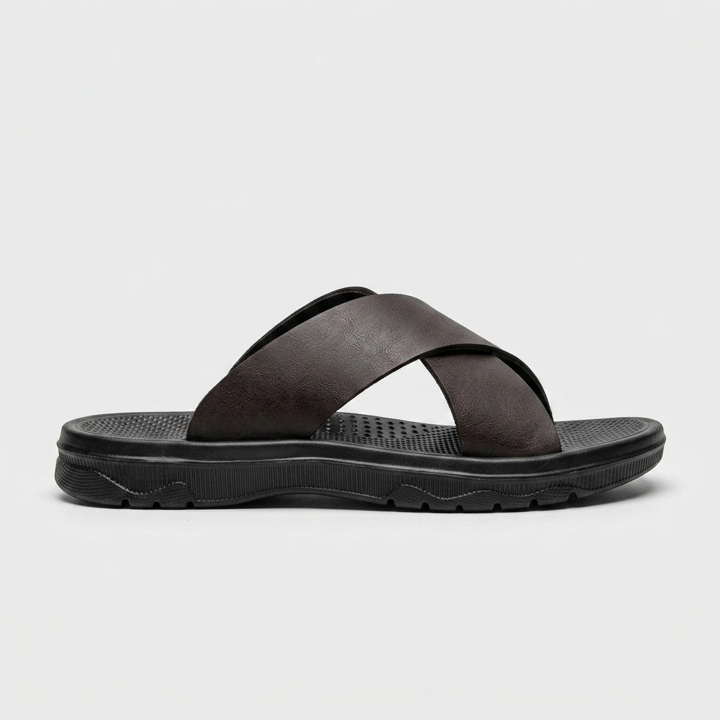 Men's Open Toe Crisscross Slide Sandals with Textured Footbed