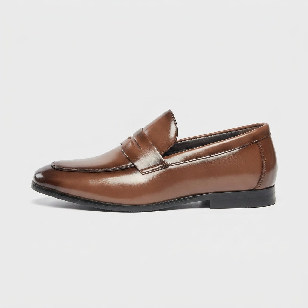 Men's Loafers Square Toe Slip-On Glossy Black Penny Loafer Style