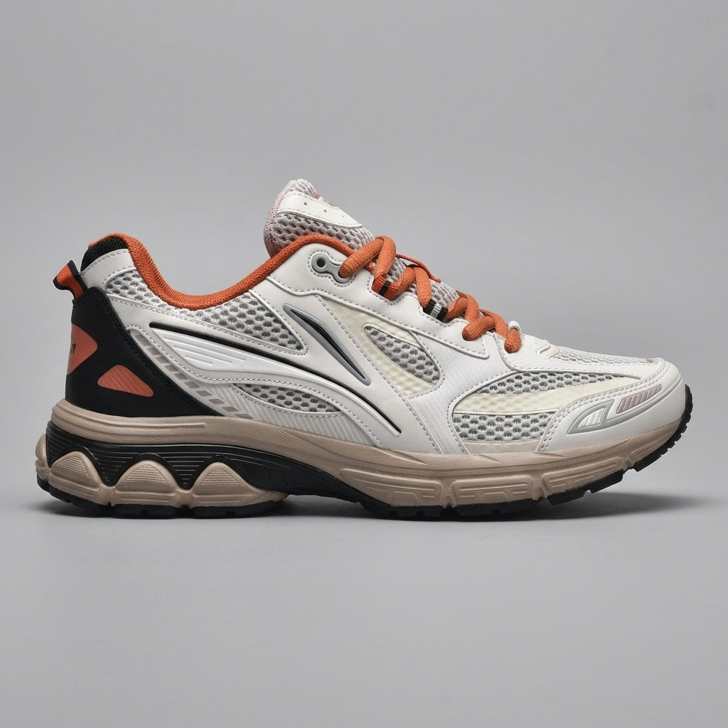 Men's Chunky Lace-Up Sneakers with Mesh Upper and Deep-Lugged Sole
