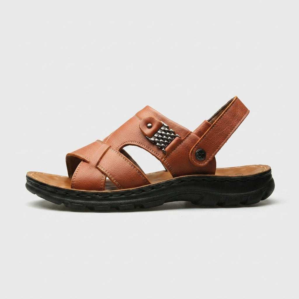 Men’s Open-Toe Strap Sandals with Adjustable Ankle Strap - Textured Sole