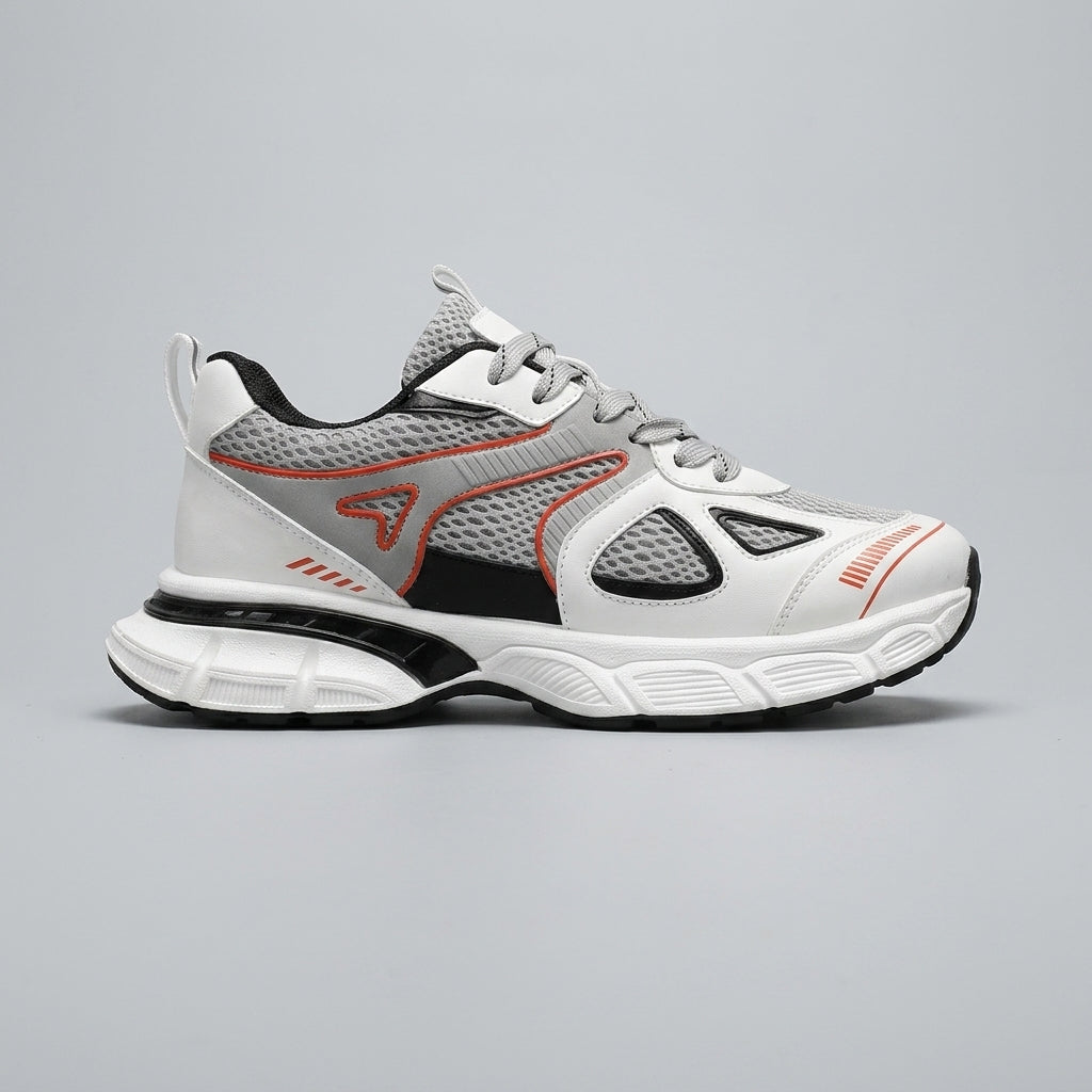 Men's Chunky Lace-Up Sneakers with Perforated Mesh Upper and Rubber Sole