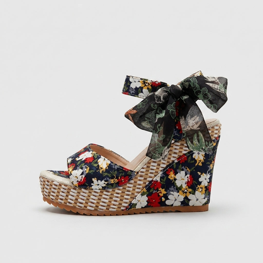 Women's Espadrille Wedge Sandals with Ankle Tie Bow