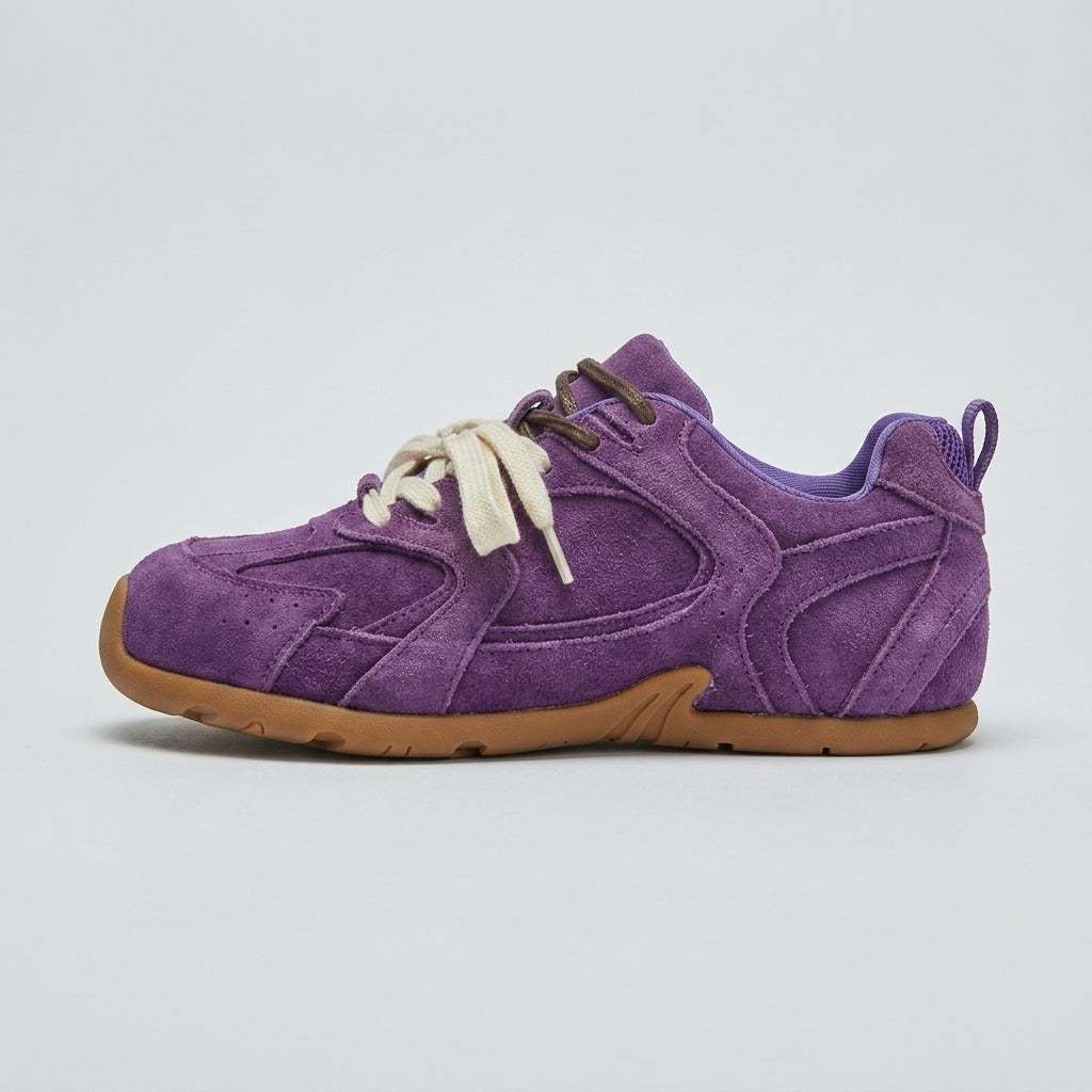 Women's Retro Lace-Up Sneakers - Mixed Material Low-Top