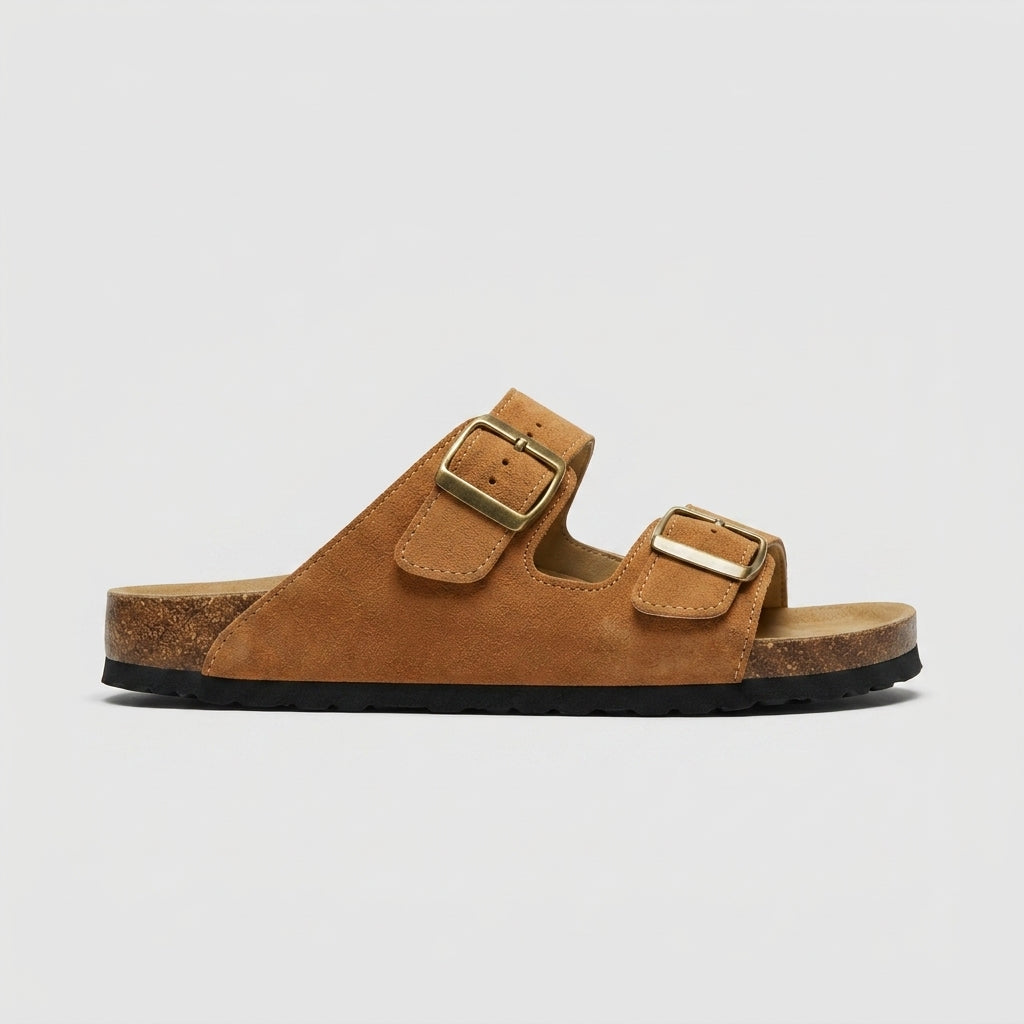 Men's Sandals Double Buckle Cork Footbed Slide Open Toe