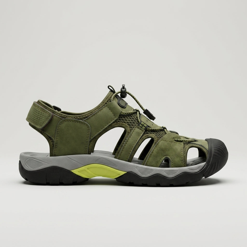 Men's Sandals Leather Strappy Hook-and-Loop Closure Rubber Sole