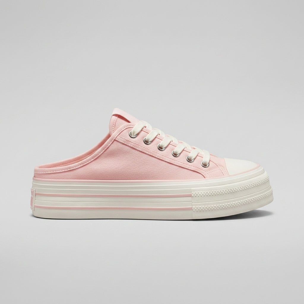 Women's Platform Sneakers Satin Ribbon Laces Layered Sole