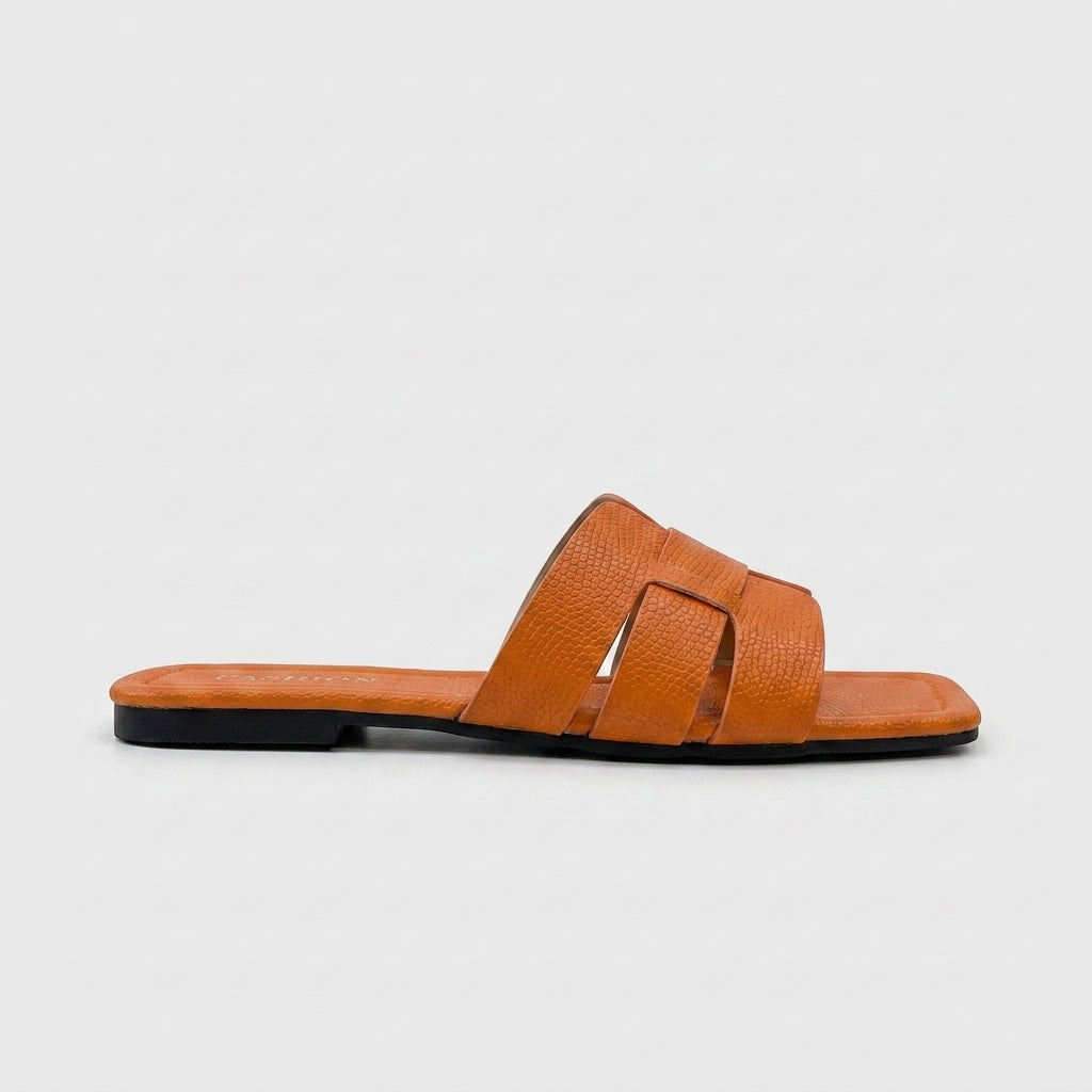 Women's Square Toe Slide Sandals with Cutout Strap Design