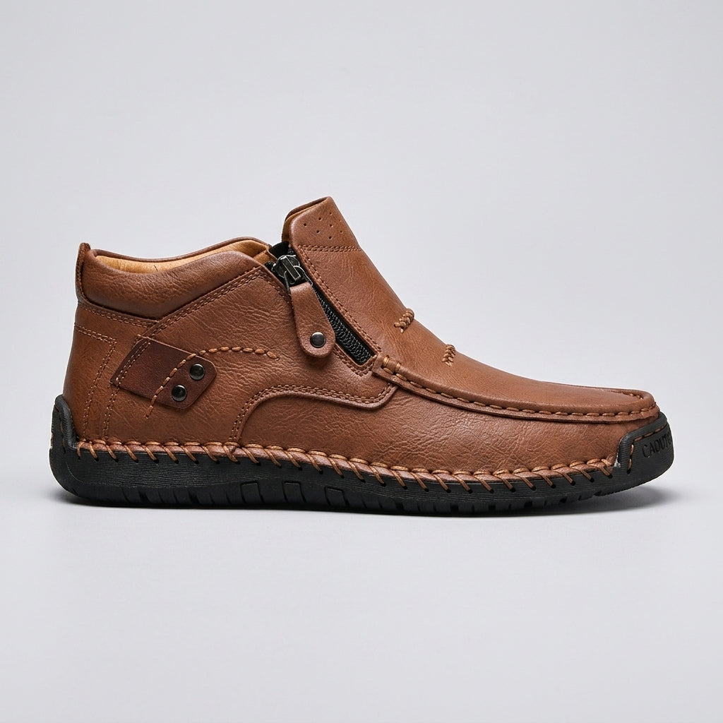 Men's Zip-Up Mocktoe Ankle Boots with Hand-Stitched Moc Toe