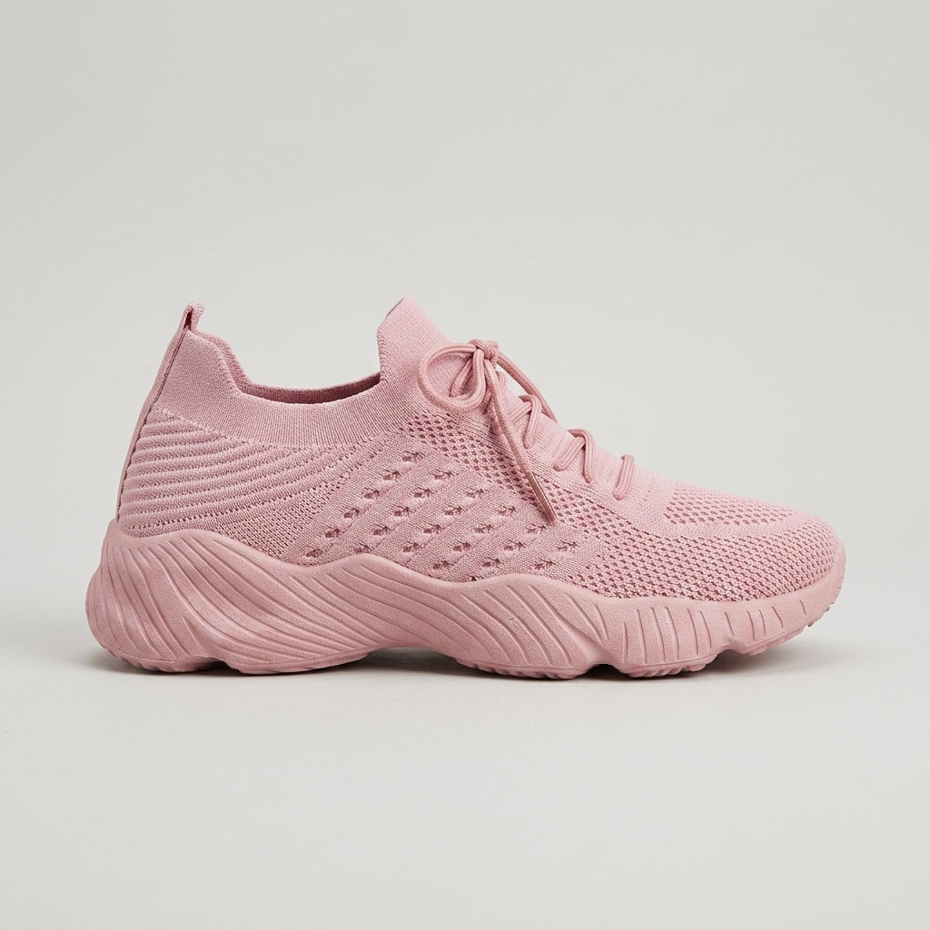 Women's Knit Lace-Up Low-Top Sneakers with Chunky Molded Sole