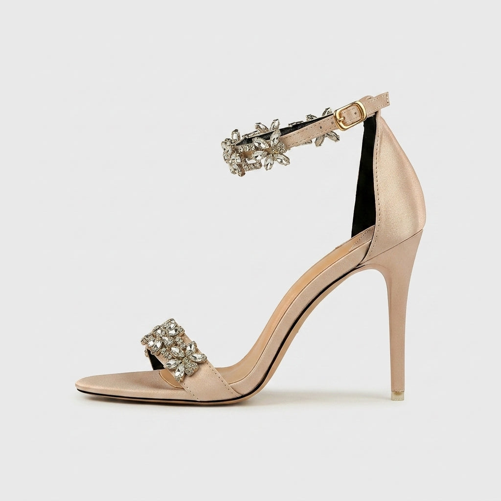 Women's Crystal Embellished Ankle Strap Stiletto Heels