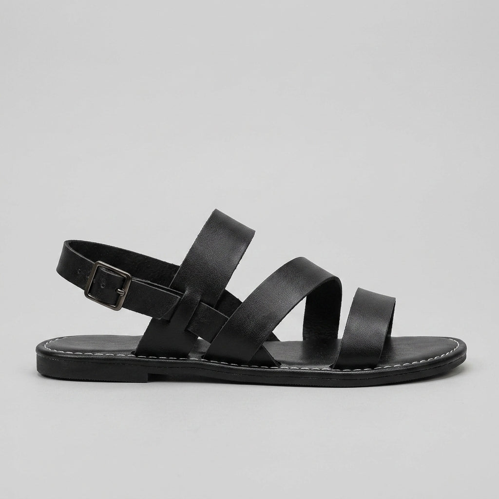Women's Multi-Strappy Flat Sandals - Open Toe - Ankle Buckle - Contrast Stitch
