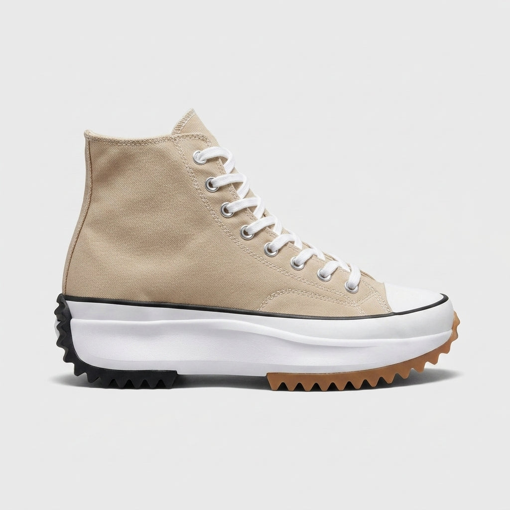 Women's Platform High Top Sneakers – Lace-Up Canvas - Serrated Sole