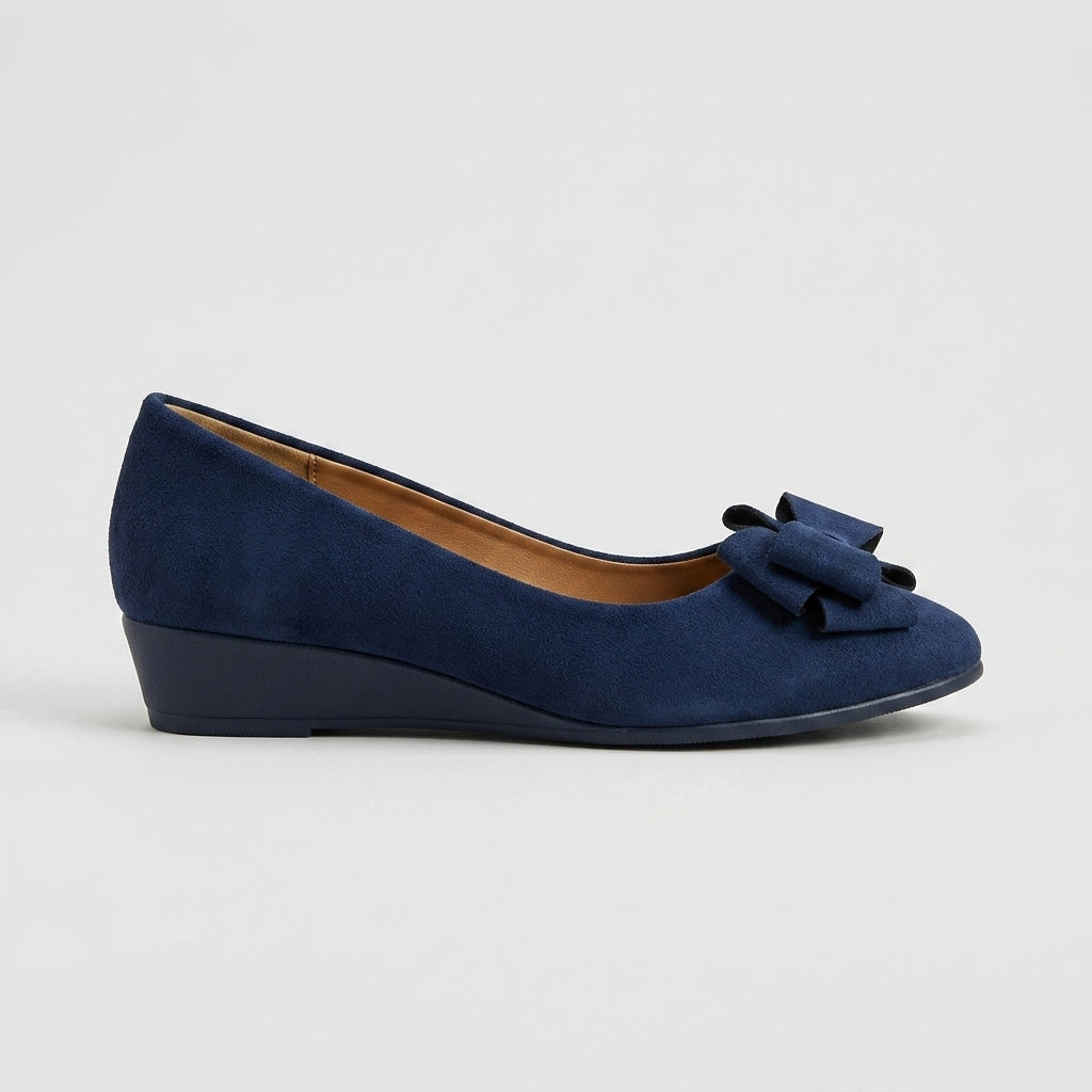 Women's Wedge Flats Round Toe Slip-On Loafers with Bow Detail