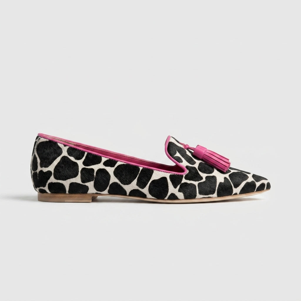 Women's Flats Pointed Toe Houndstooth Pattern Tassel Loafers