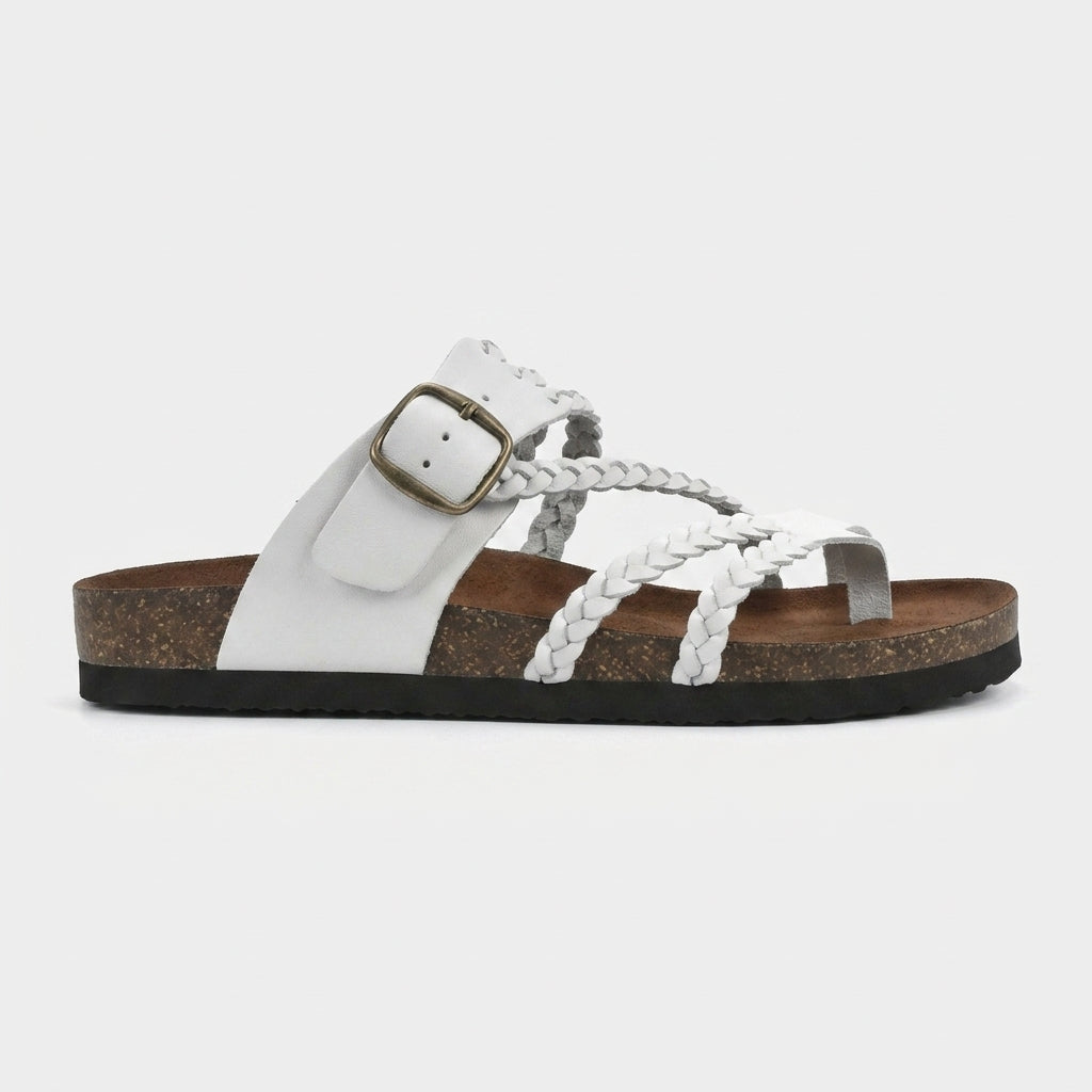 Women's Braided Strappy Sandals with Buckle Closure and Toe Loop