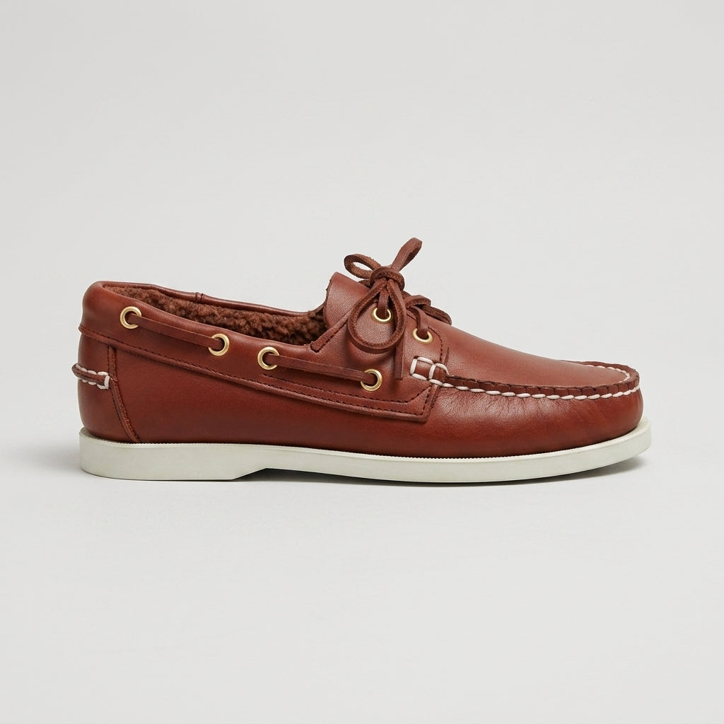 Men's Leather Lace-Up Boat Shoes - Moccasin Toe - Two-Tone Leather