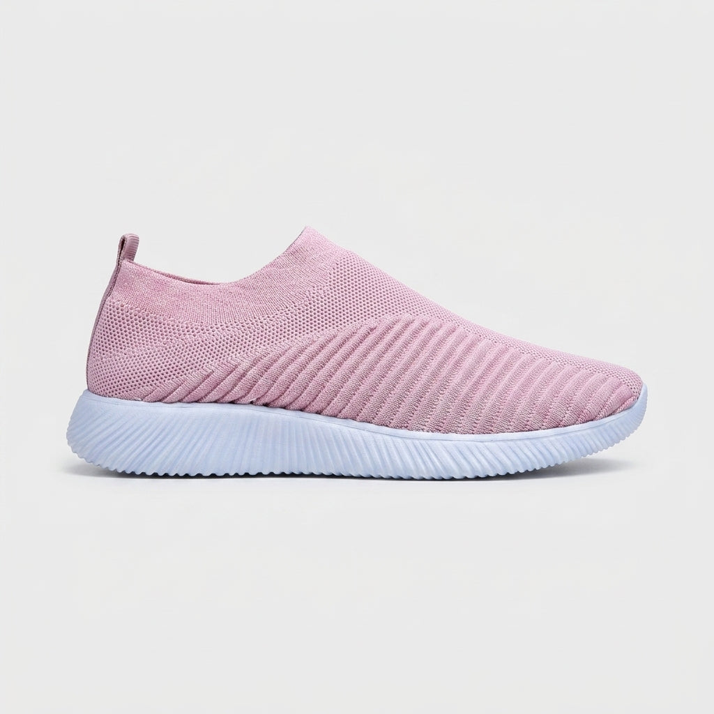 Women's Slip-On Knit Sneakers with Perforated Panel and Round Toe