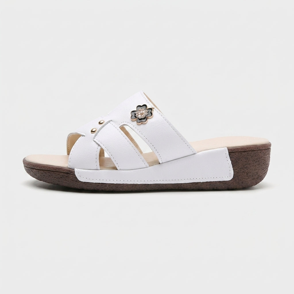 Women's Sandals Slide Open-Toe Wide Crossover Straps Flat