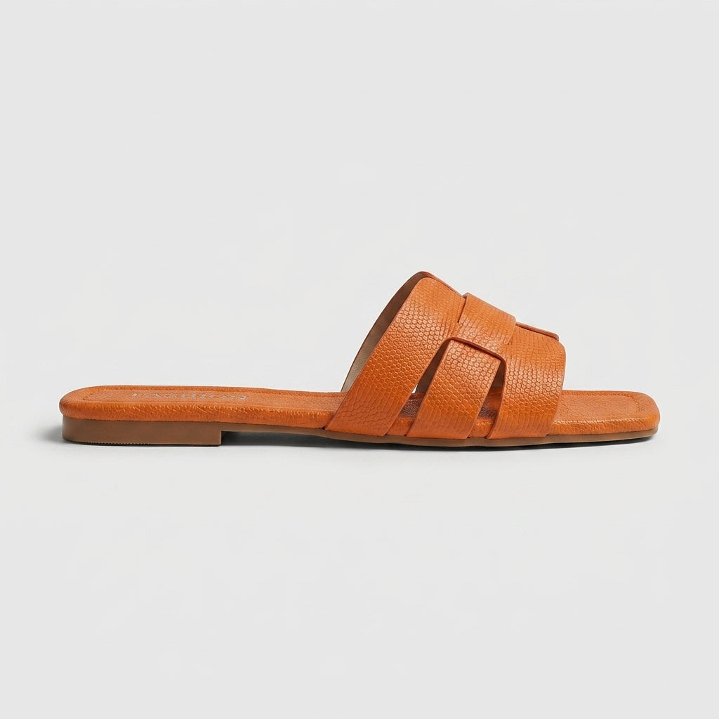 Women's Square Toe Slide Sandals with Woven Strap and Low Heel