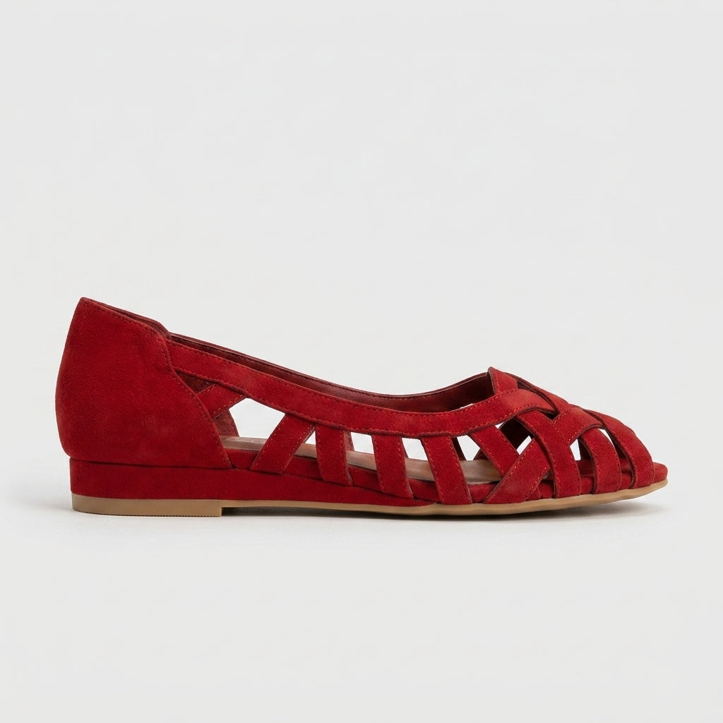 Women's Woven Peep Toe Flats with Cutout Strap Design