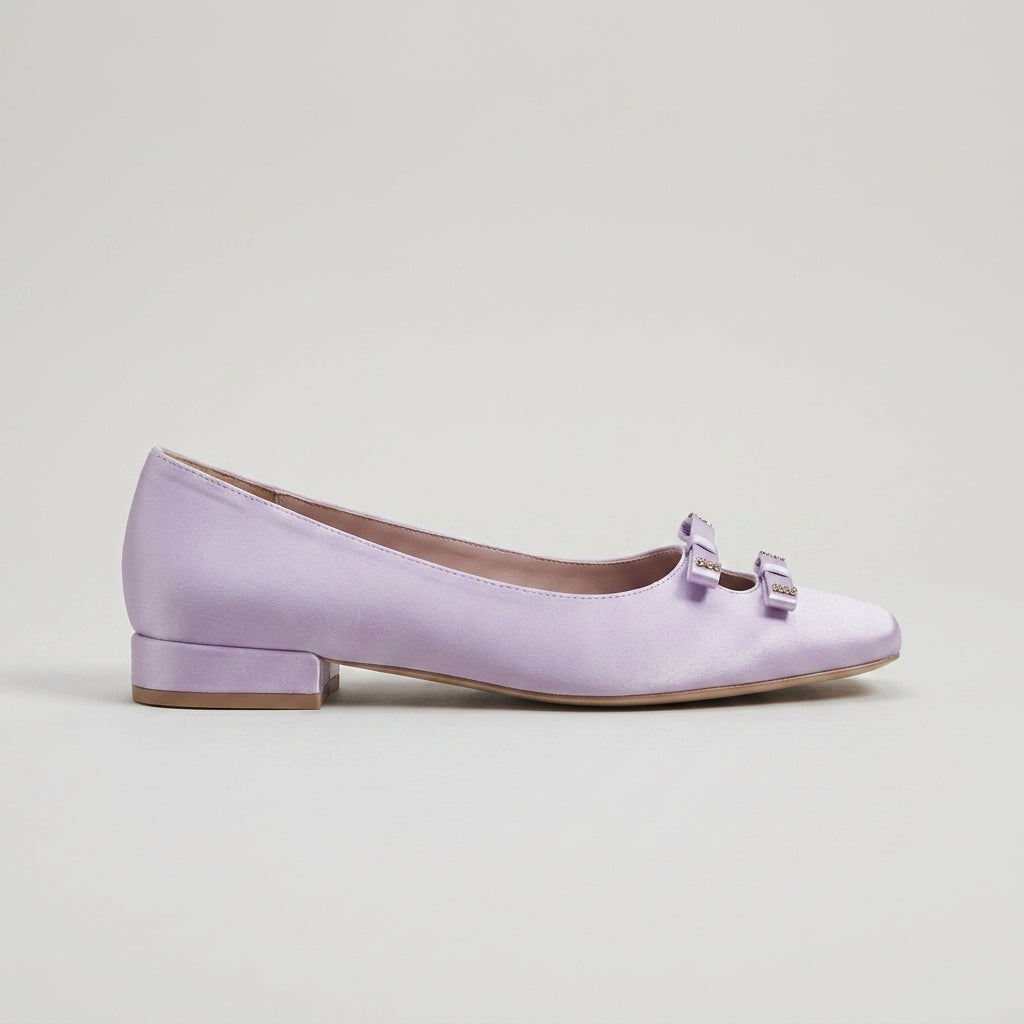 Women's Square Toe Mary Jane Block Heels with Bow Detail