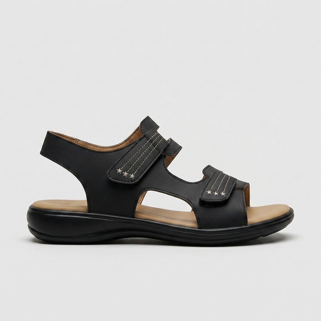 Women's Multi-Strap Flat Sandals - Hook Loop Closure Comfortable
