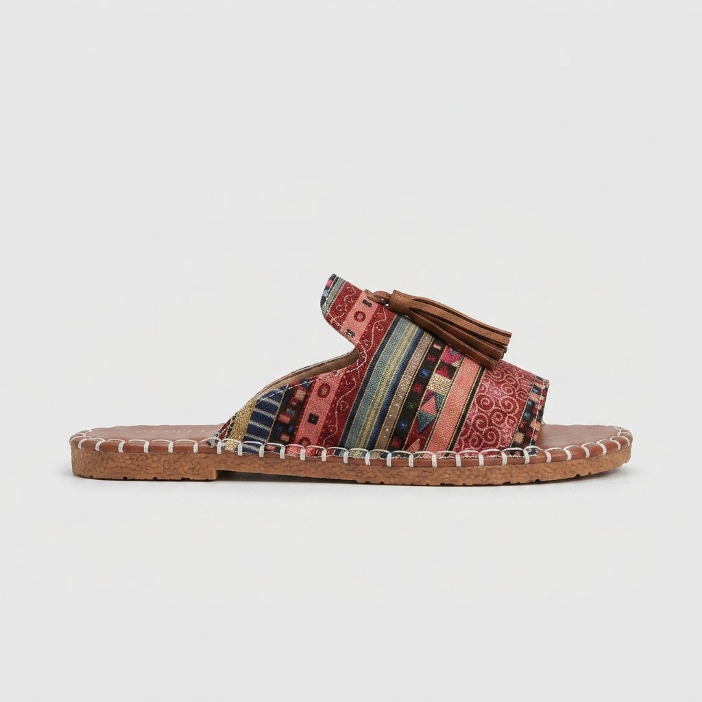 Women's Slippers Moccasin-Style Hand-Stitched Fringe Boho TPR Sole