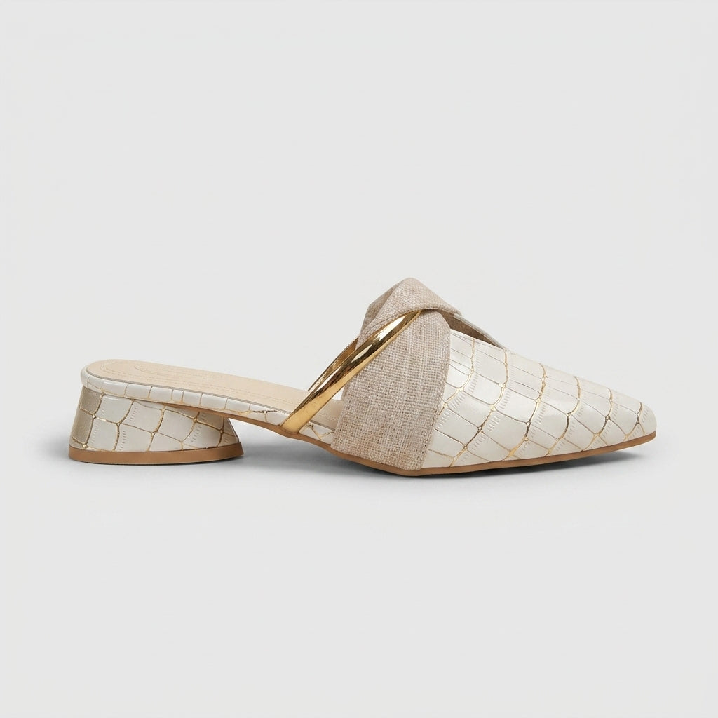 Women's Pointed Toe Slide Flats with Metallic Ring Strap