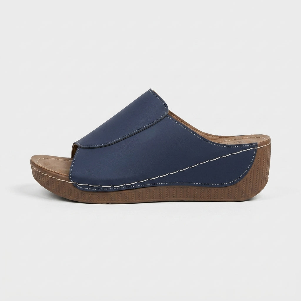 Women's Platform Sandals Open-Toe Slip-On Wide Strap Slides