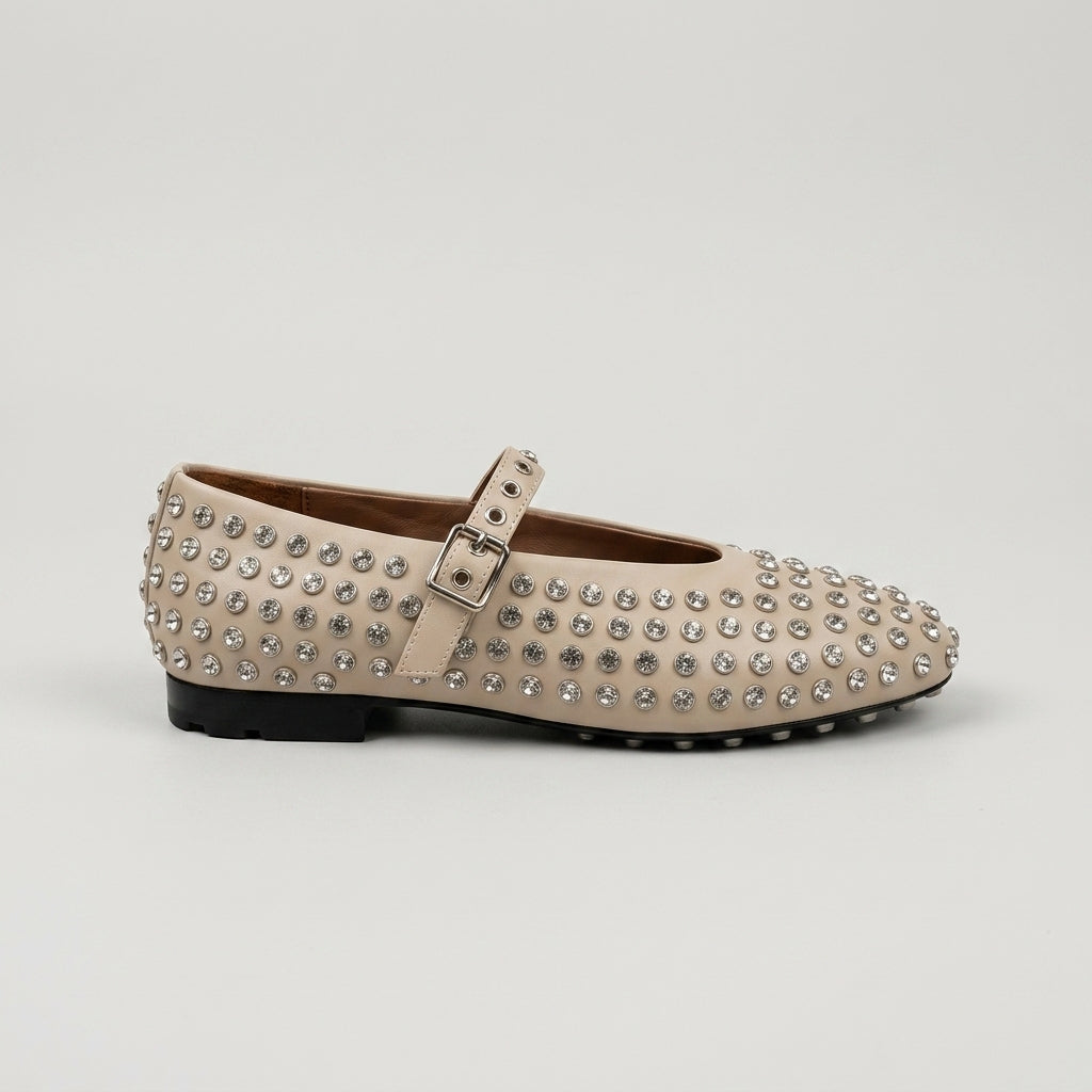 Women's Mary Jane Studded Crystal Embellished Ballet Flats