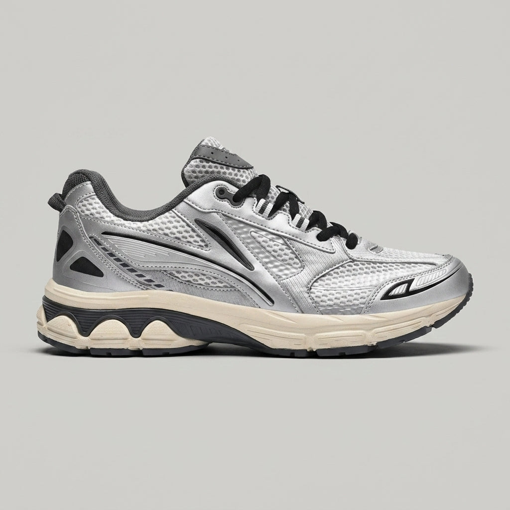 Men's Chunky Lace-Up Sneakers with Mesh Upper and Deep-Lugged Sole