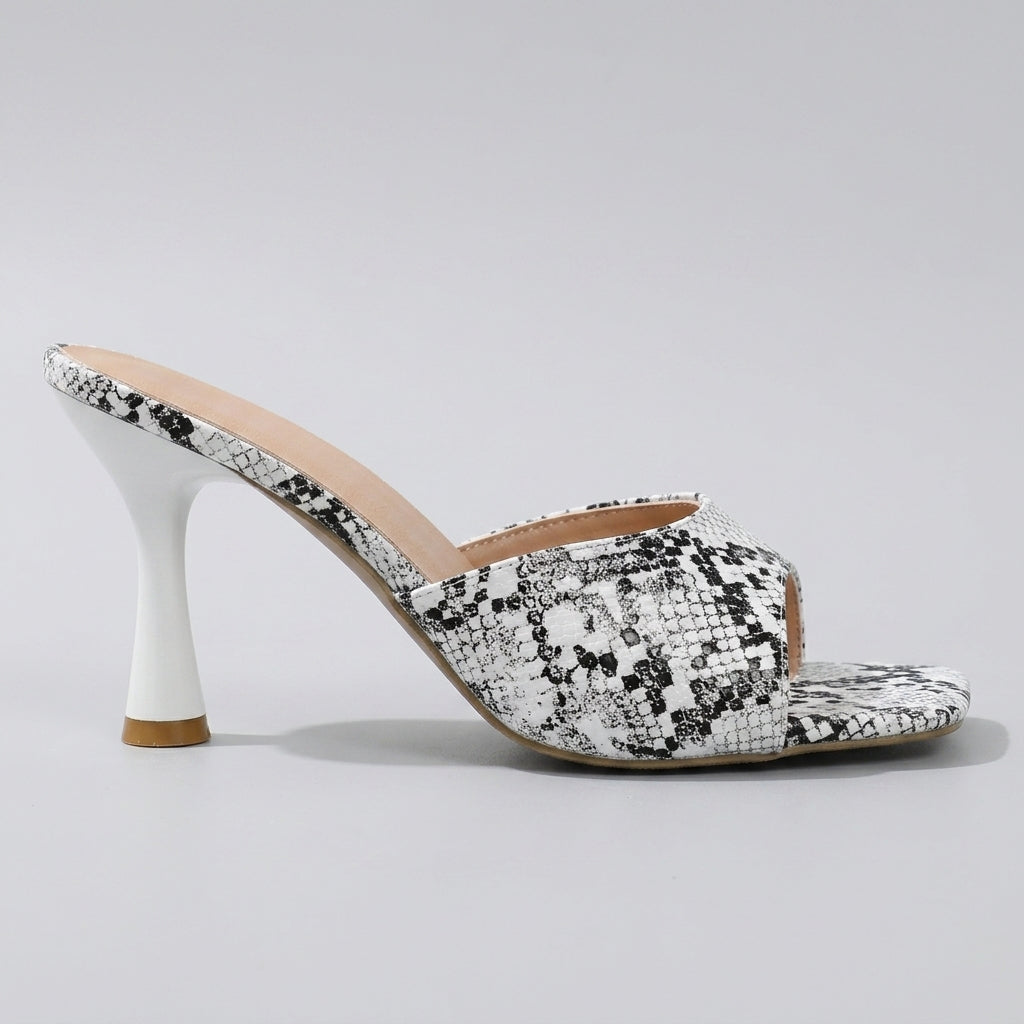 Women's Animal Print Square Toe Slide Heels with Flared Stiletto
