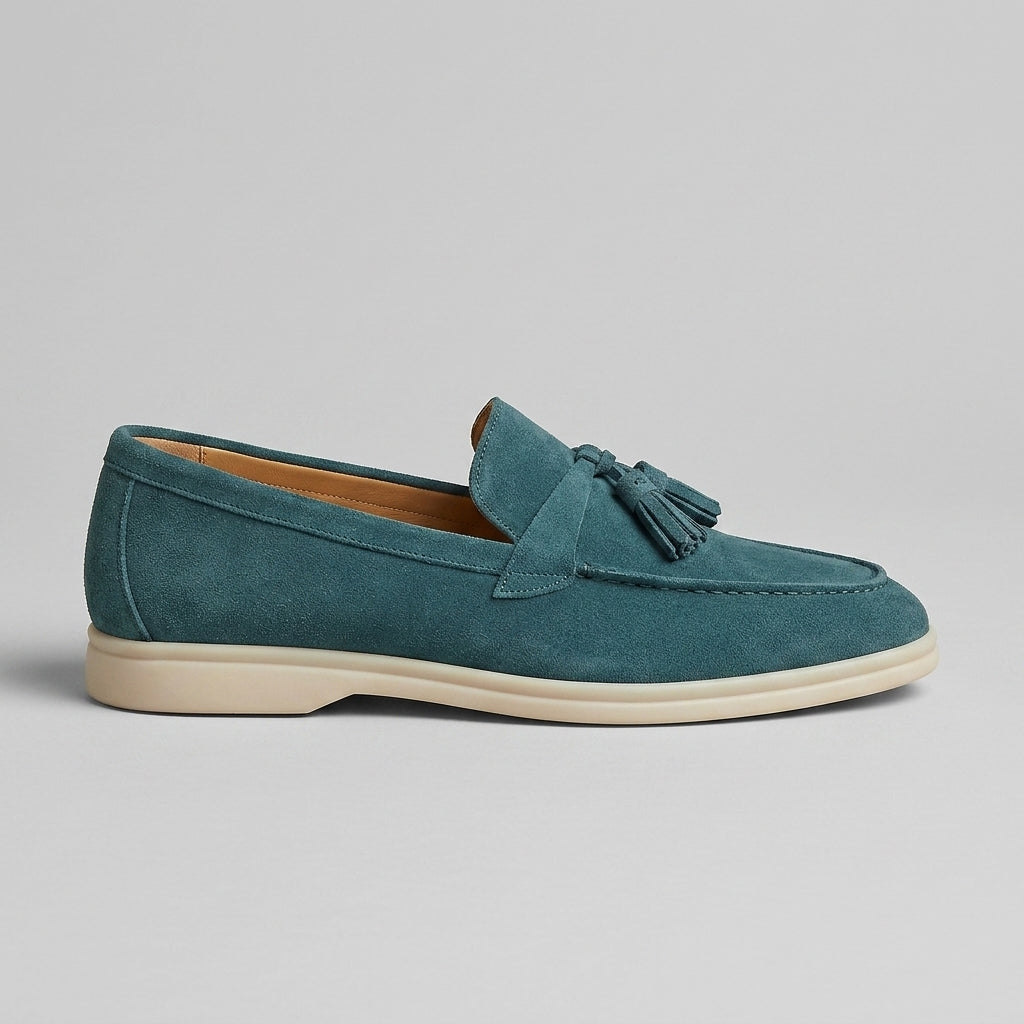 Men's Tassel Loafers Slip-On Suede Moc-Toe White Sole
