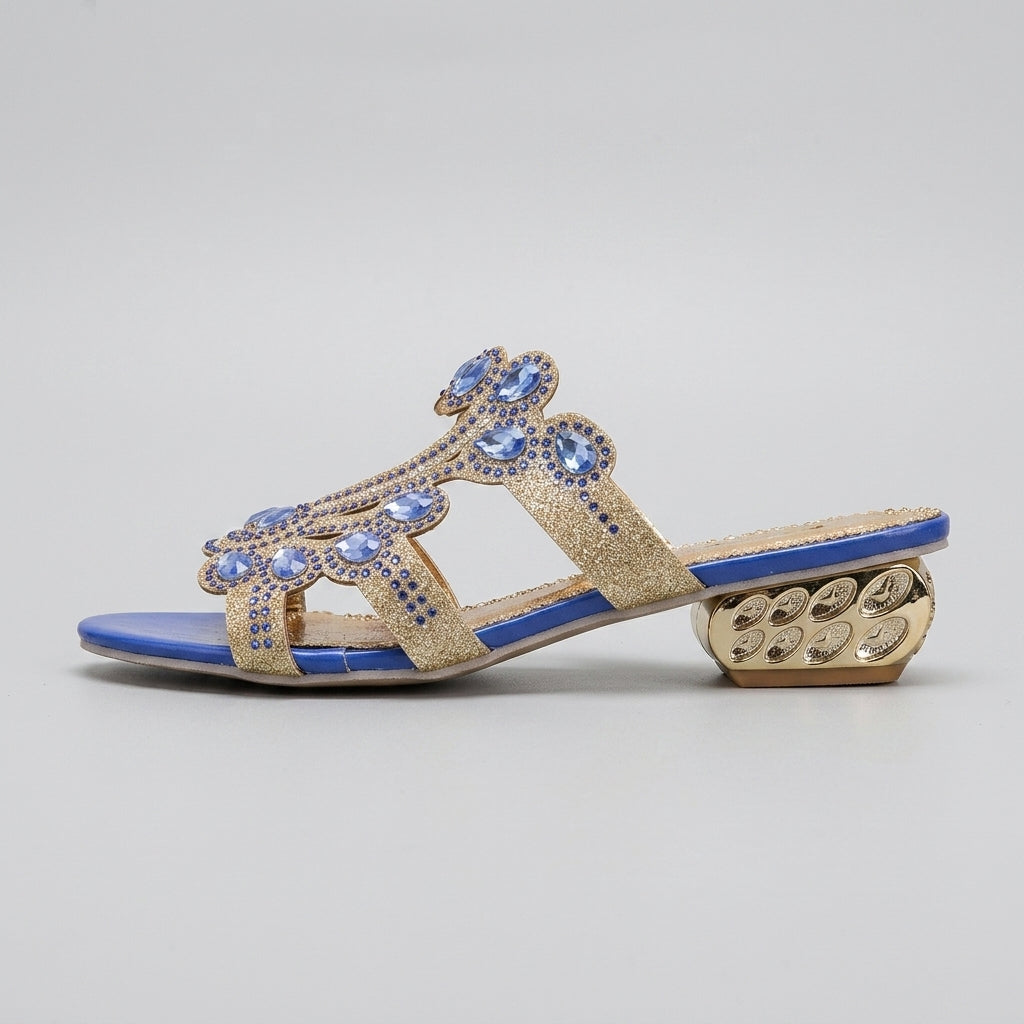 Women's Sandals Slide Embellished Open-Toe Low Block Heel