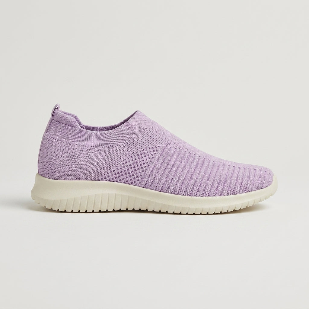 Women's Slip-On Knit Sneakers with Perforated Panel and Round Toe