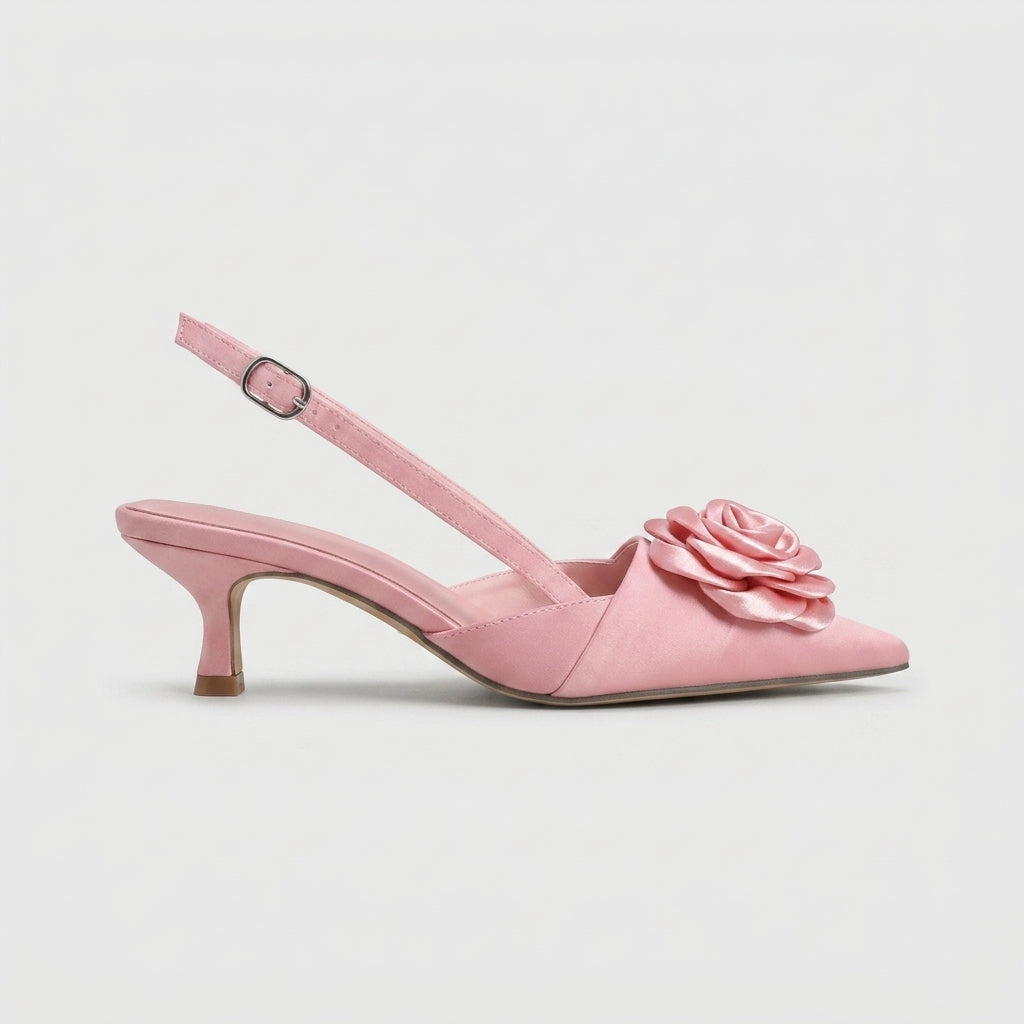 Women's Pointed Cap Toe Stiletto Heel Pumps with 3D Rose Detail