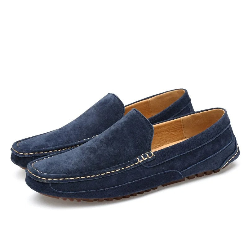 Men's Suede Driving Moccasins - Slip-On - Textured Rubber Sole