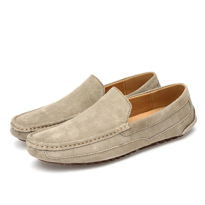 Men's Suede Driving Moccasins - Slip-On - Textured Rubber Sole