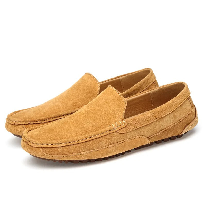 Men's Suede Driving Moccasins - Slip-On - Textured Rubber Sole