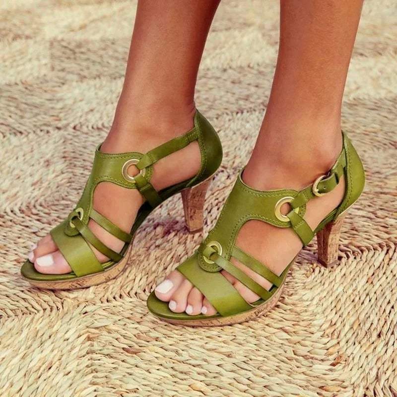 Women’s Open-Toe Heeled Sandals with Cut-Out Straps and Block Heel