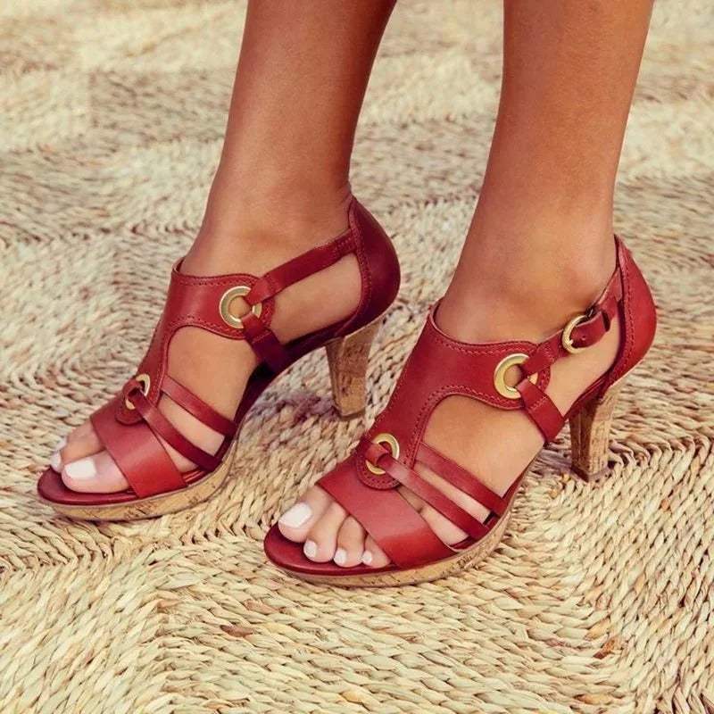Women’s Open-Toe Heeled Sandals with Cut-Out Straps and Block Heel