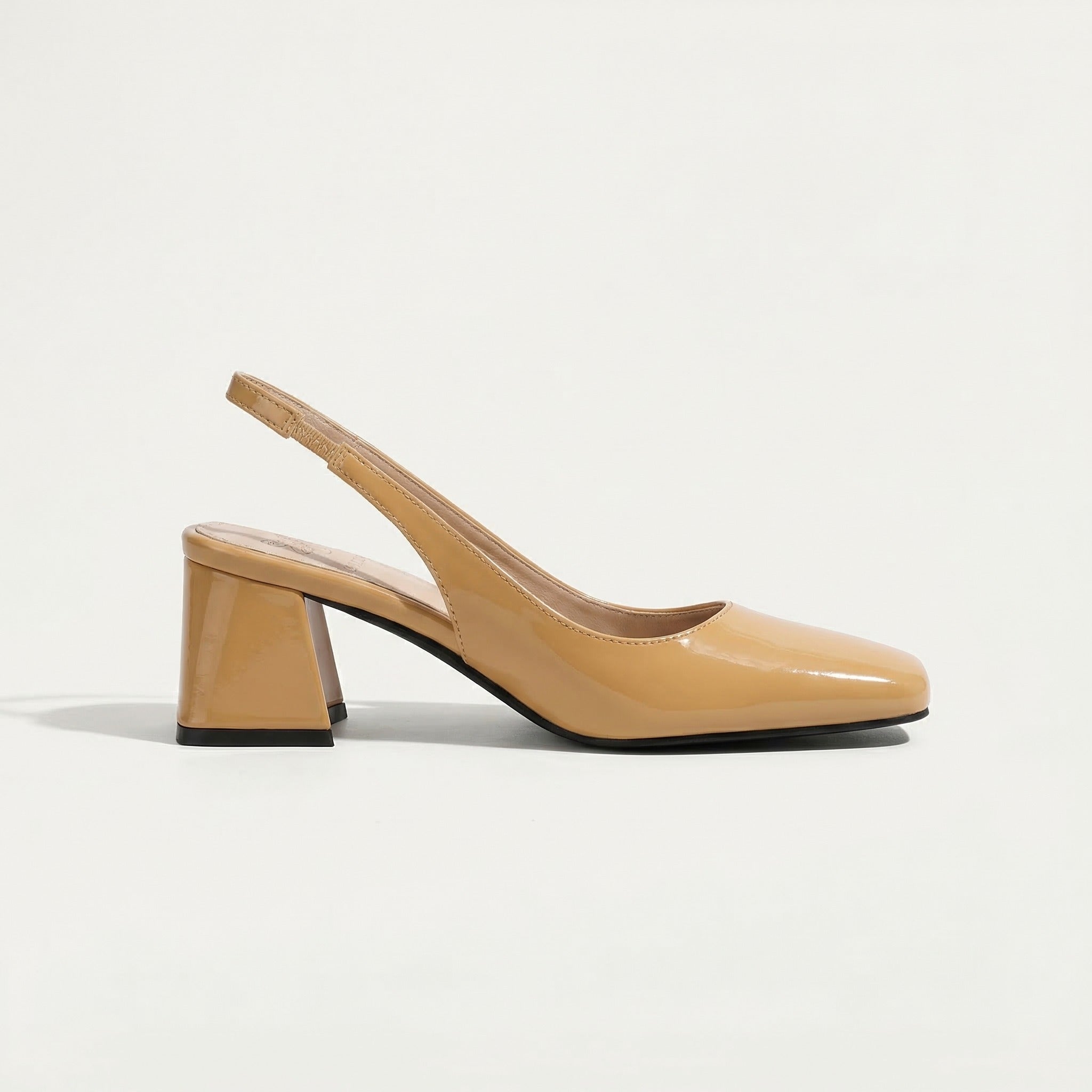 Women's Patent Square Toe Slingback Block Heels