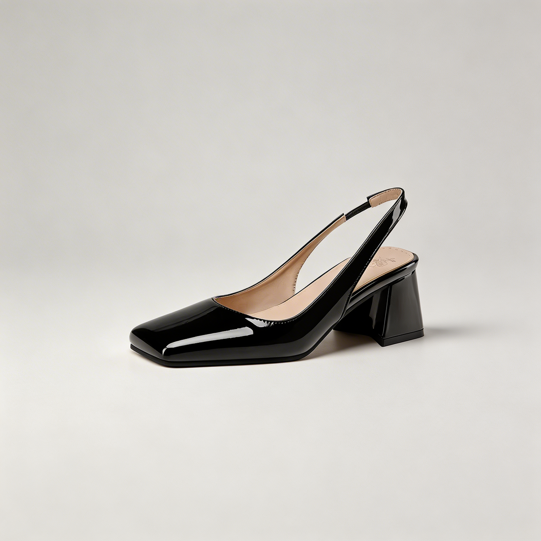 Women's Patent Square Toe Slingback Block Heels